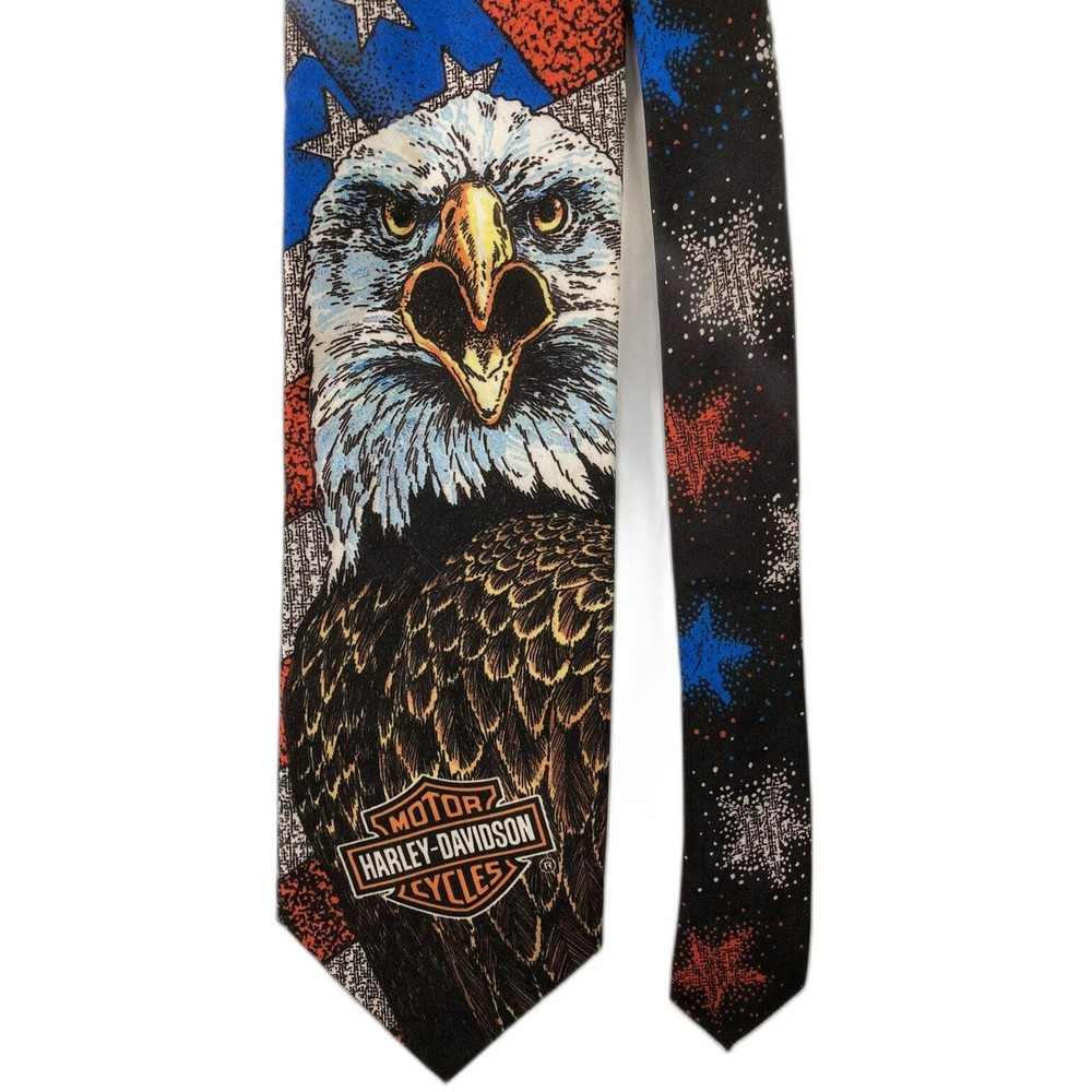 VTG Harley-Davidson HD Ralph Marlin American Eagle Patriotic Mens Necktie Tie 94